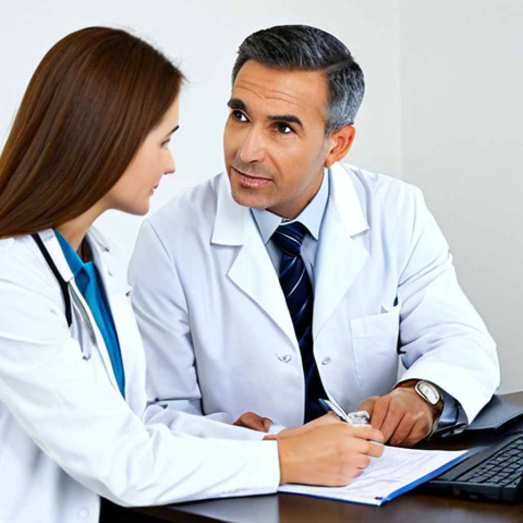 Doctor Explaining Costs**

"A friendly doctor in a professional white coat, sitting at a desk in a well-lit office, explaining medical bills and insurance paperwork to a concerned-looking patient, fully clothed, modest clothing, appropriate attire, safe for work, perfect anatomy, natural proportions, realistic rendering, professional setting, family-friendly."

**