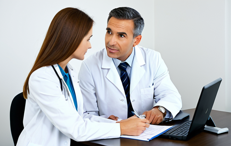 Doctor Explaining Costs**

"A friendly doctor in a professional white coat, sitting at a desk in a well-lit office, explaining medical bills and insurance paperwork to a concerned-looking patient, fully clothed, modest clothing, appropriate attire, safe for work, perfect anatomy, natural proportions, realistic rendering, professional setting, family-friendly."

**