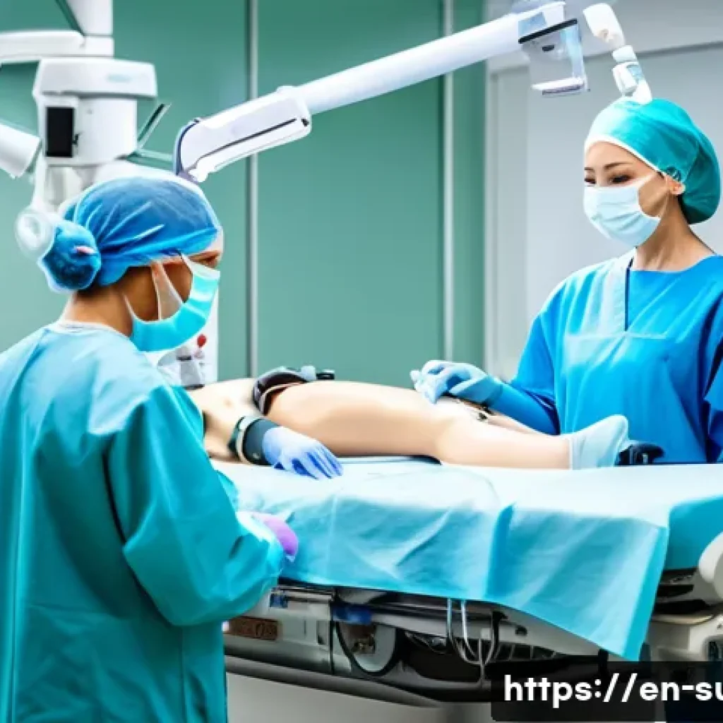 탈장 치료 가능 병원 - A modern hospital operating room scene showcasing a specialized hernia surgery center: a skilled sur...