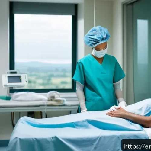복강경 수술과 개복 수술 비교 - A modern hospital recovery room scene showing a middle-aged patient resting comfortably in bed after...